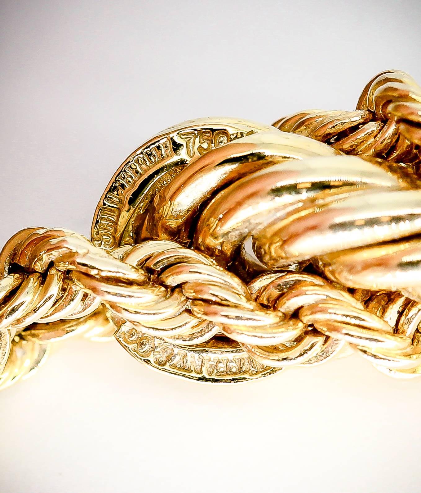 Tiffany & Co. Schlumberger Emerald and Gold Twisted Rope Necklace In Excellent Condition In New York, NY