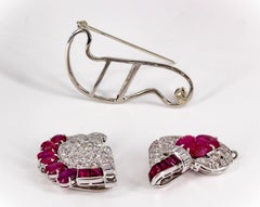 Art Deco Ruby, Diamond and Platinum Double Clip Brooch