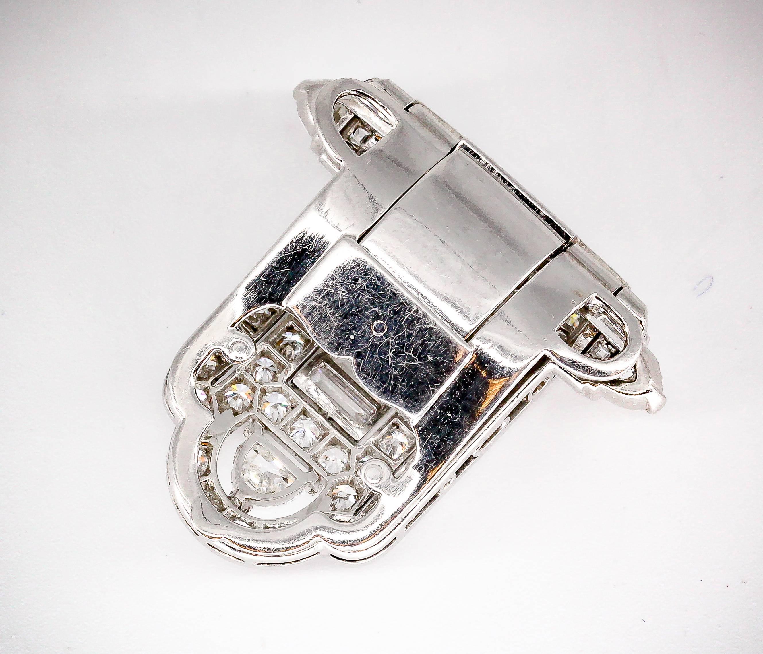 Tiffany & Co. Art Deco Diamond and Platinum Clip Brooch In Excellent Condition In New York, NY