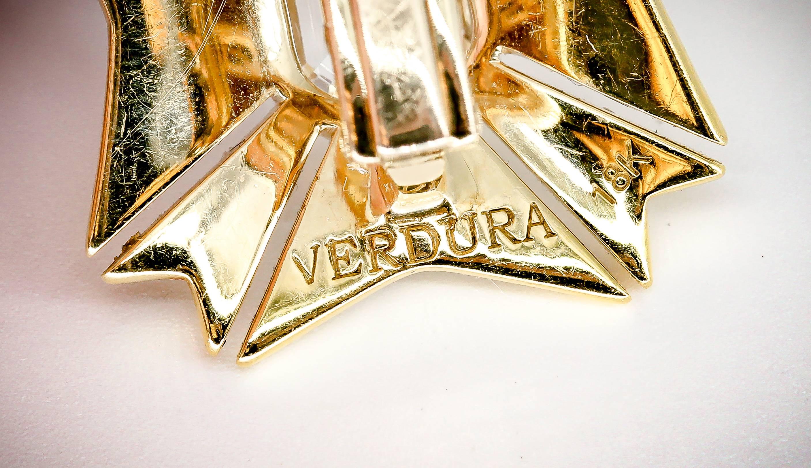 Verdura White Topaz Enamel Gold Maltese Cross Large Earrings 2