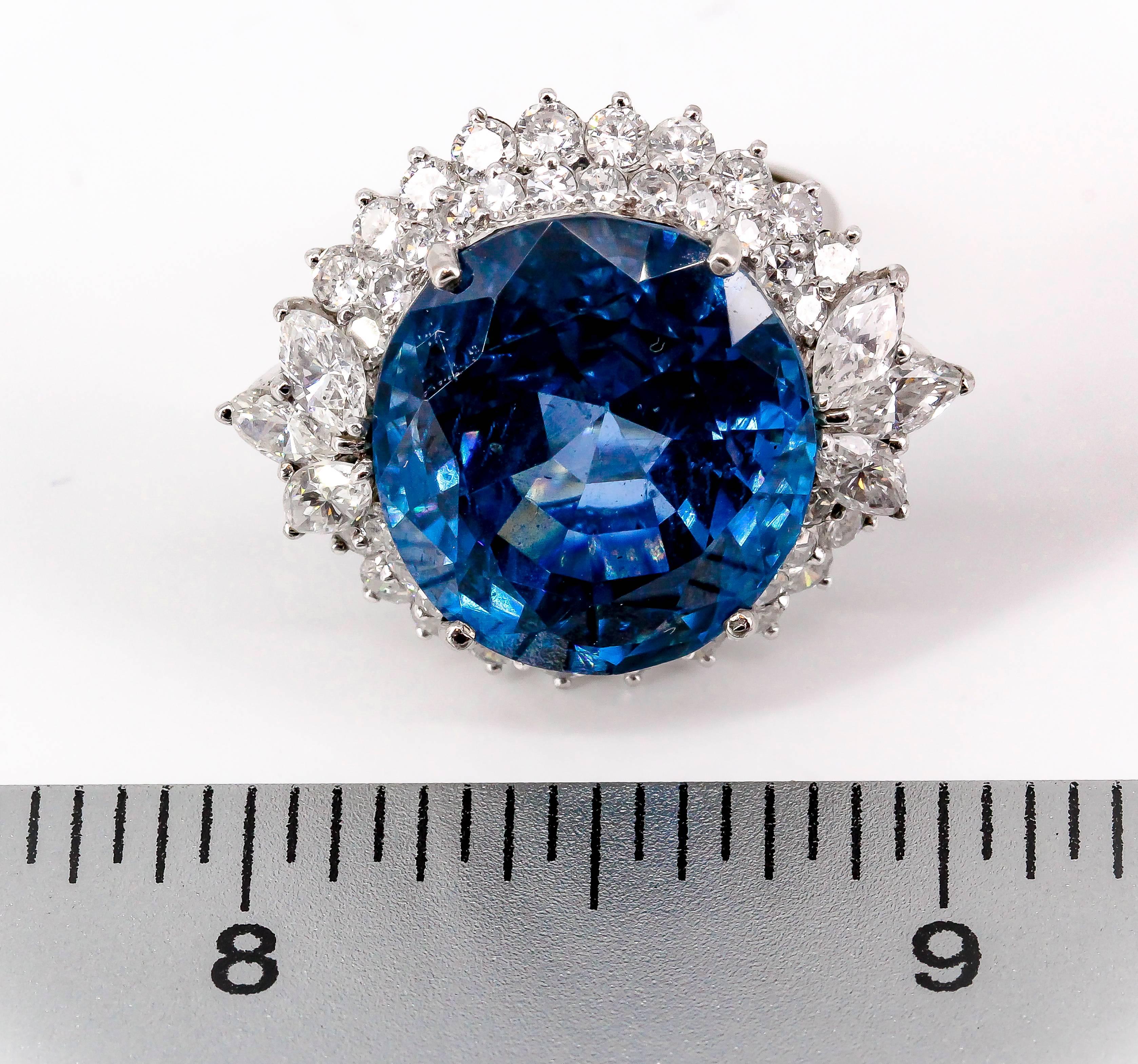 Impressive 27 Carat Untreated Burma Sapphire Diamond and Platinum Ring In Excellent Condition In New York, NY