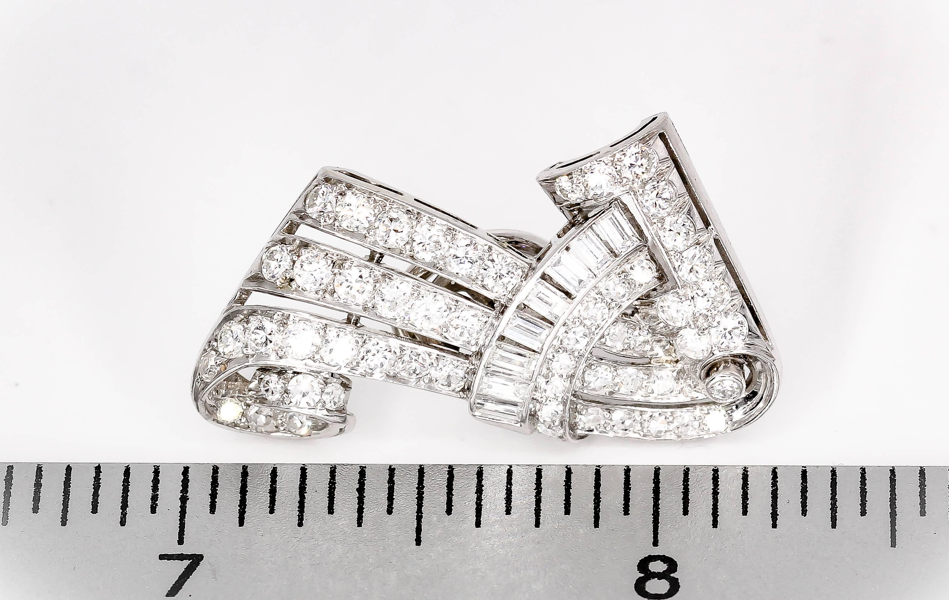 Retro Diamond and Platinum Earring Clips For Sale 1