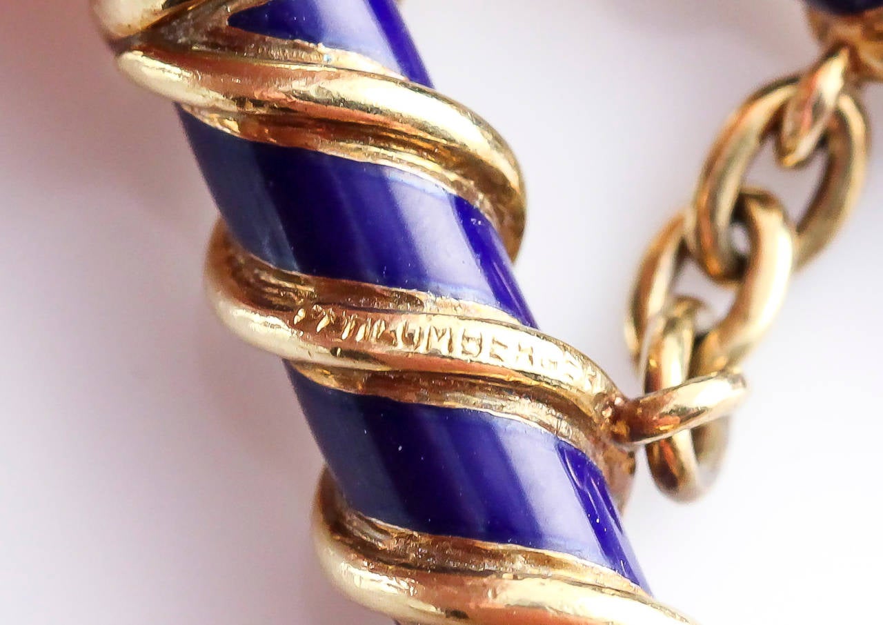 Tiffany & Co. Schlumberger Blue Enamel Gold Bar Cufflinks 1