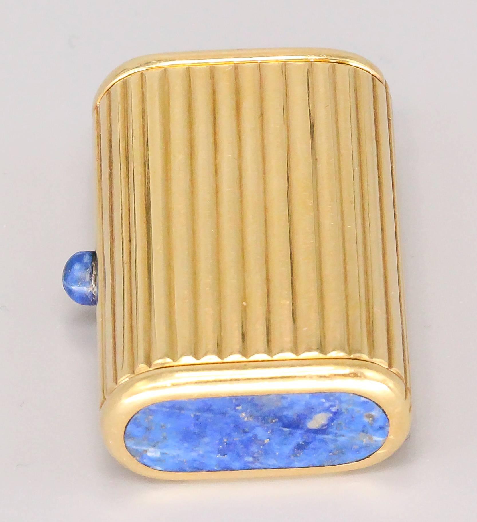 italian Lapis Gold Ribbed Pill Box In Excellent Condition In New York, NY