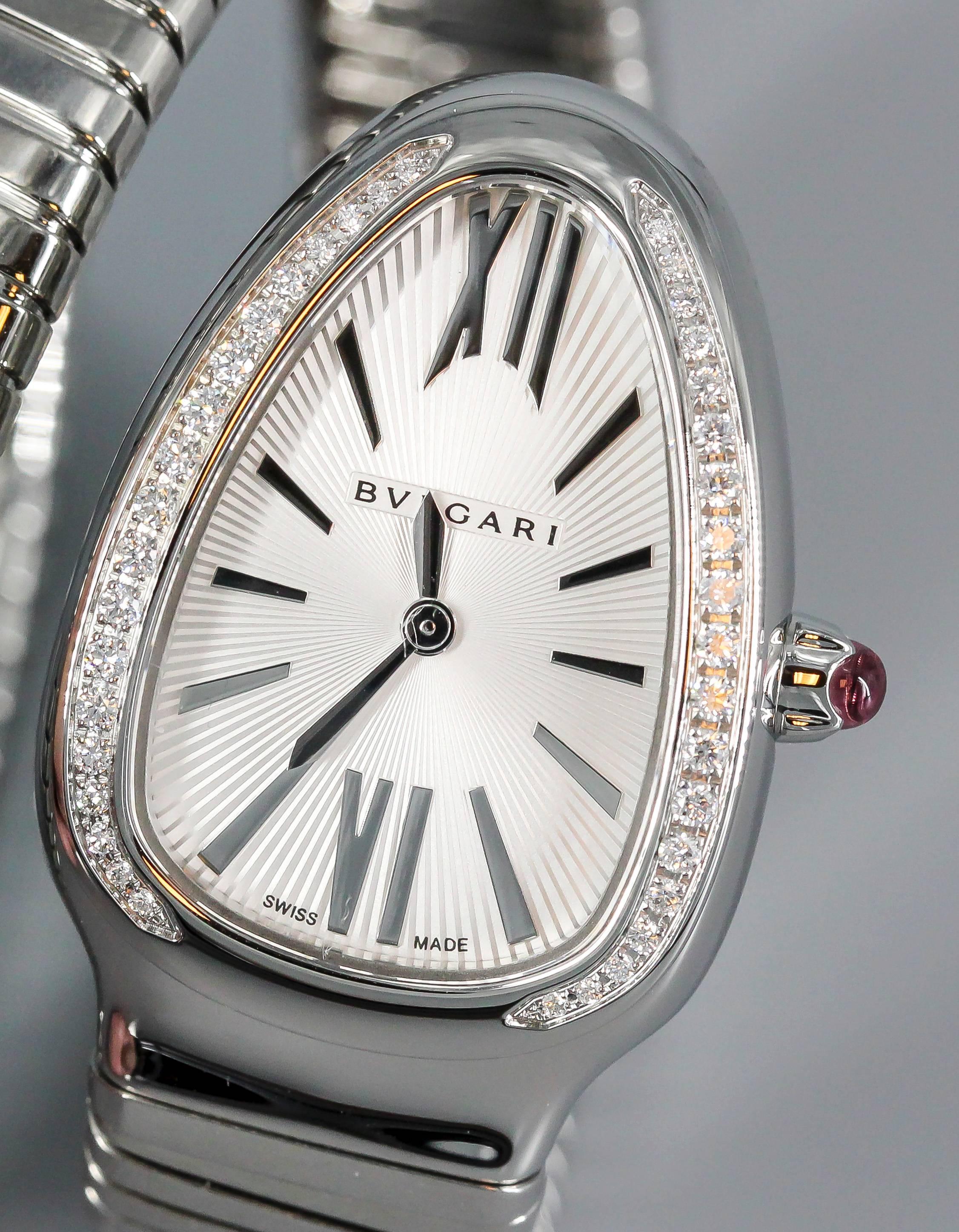 Women's Bulgari Stainless Steel diamond amethyst Serpenti Flexible Wristwatch
