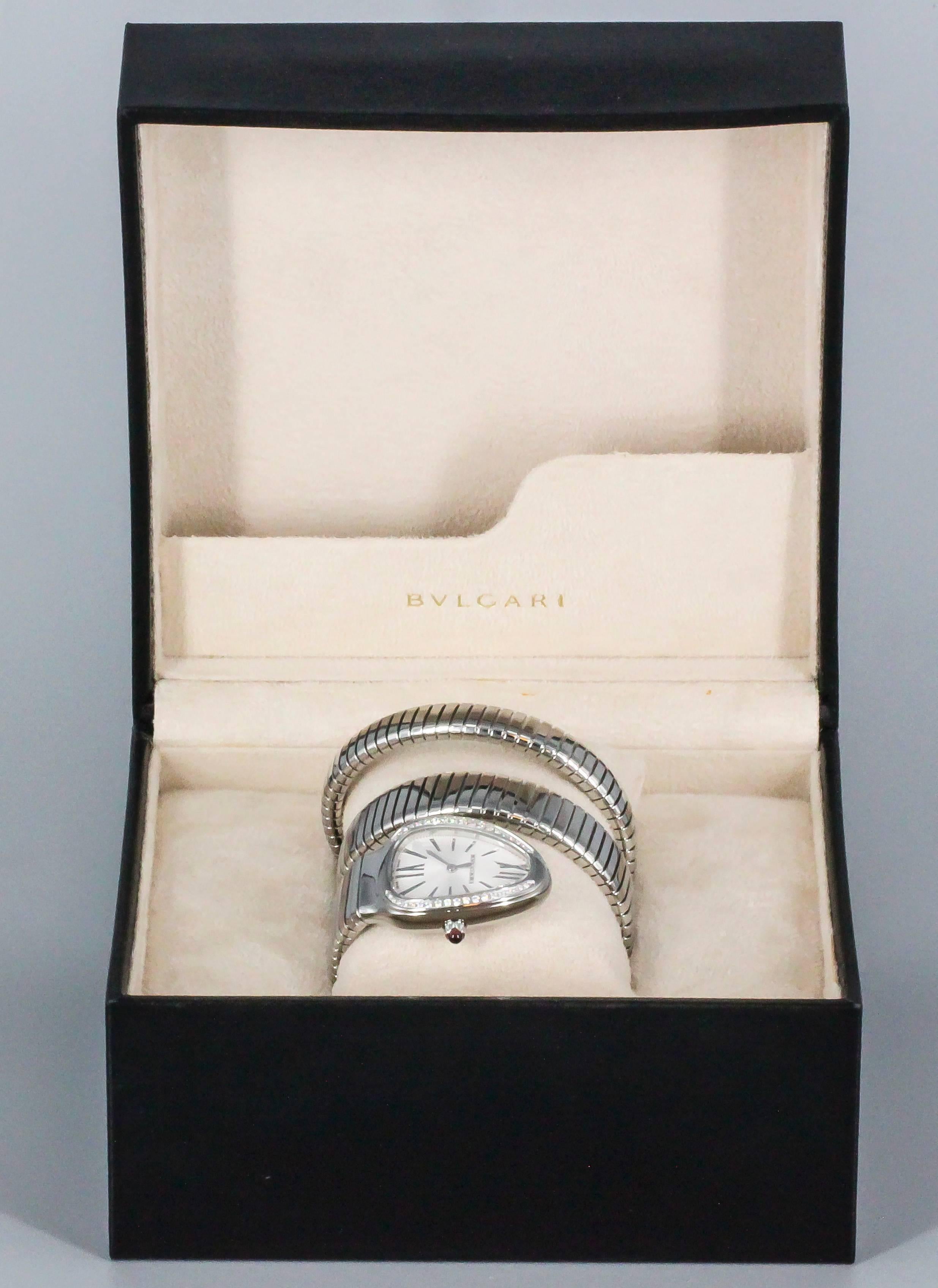 Bulgari Stainless Steel diamond amethyst Serpenti Flexible Wristwatch 1