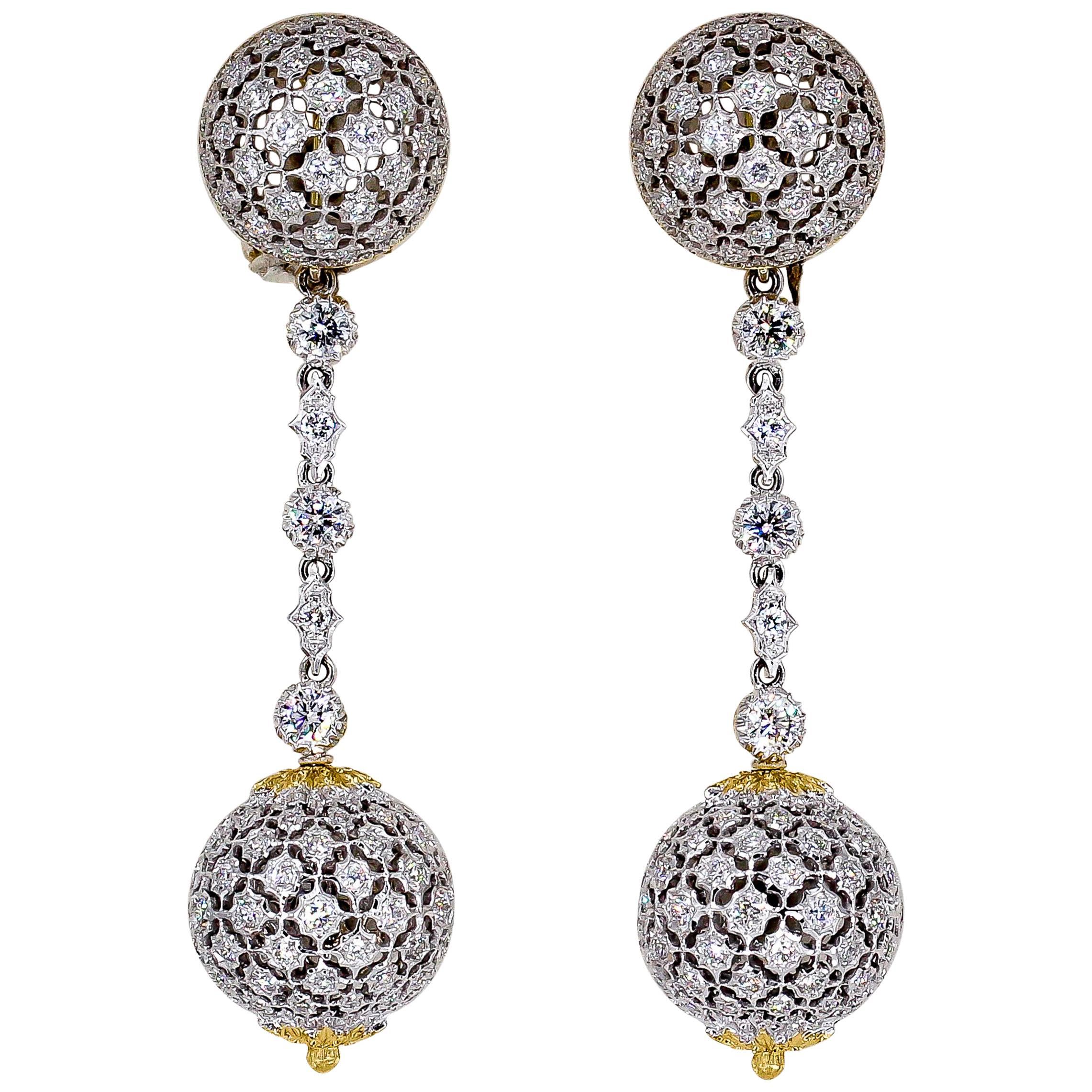 Mario Buccellati Diamond Two-Tone 18 Karat Gold Dangle Earrings