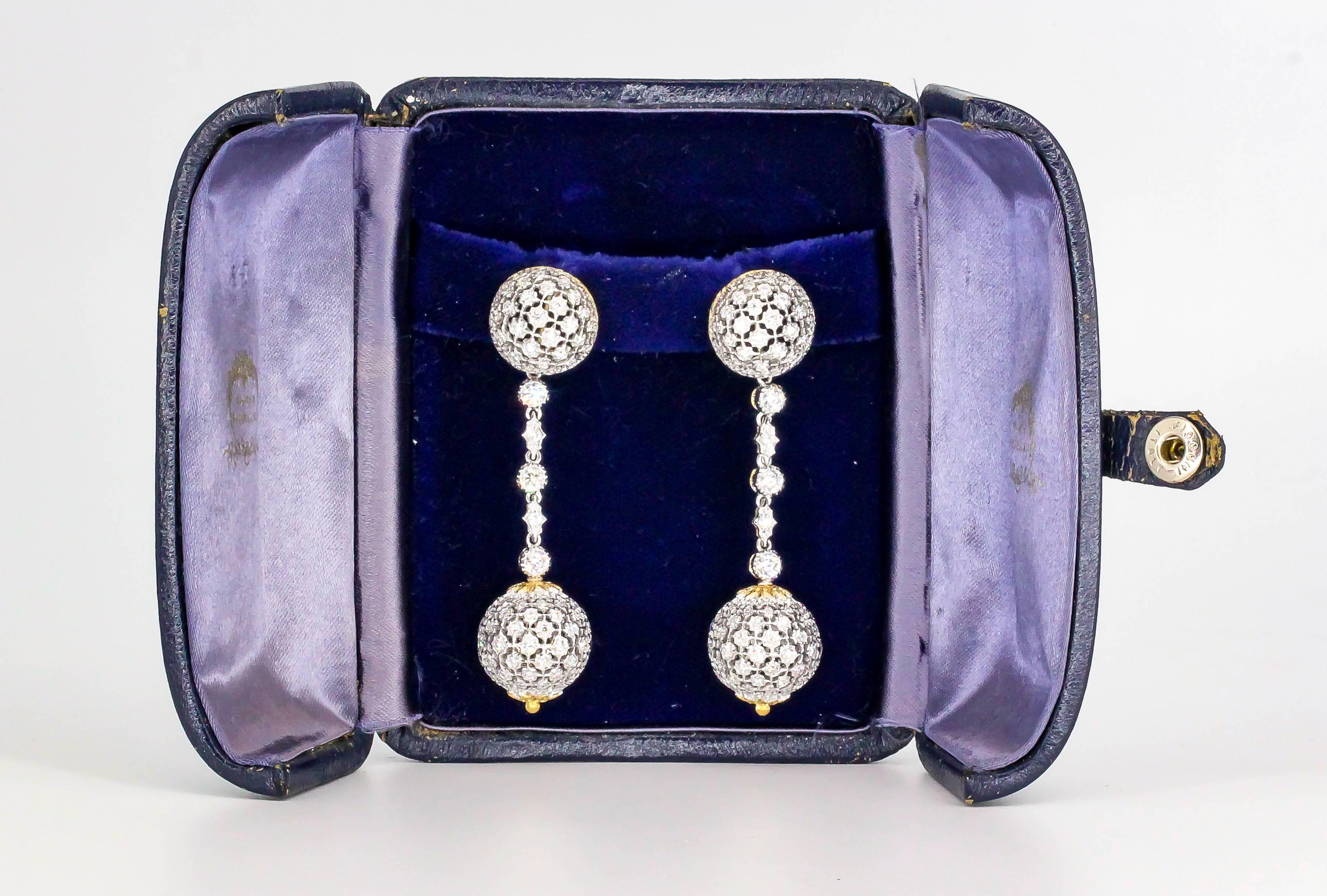 Mario Buccellati Diamond Two-Tone 18 Karat Gold Dangle Earrings 2