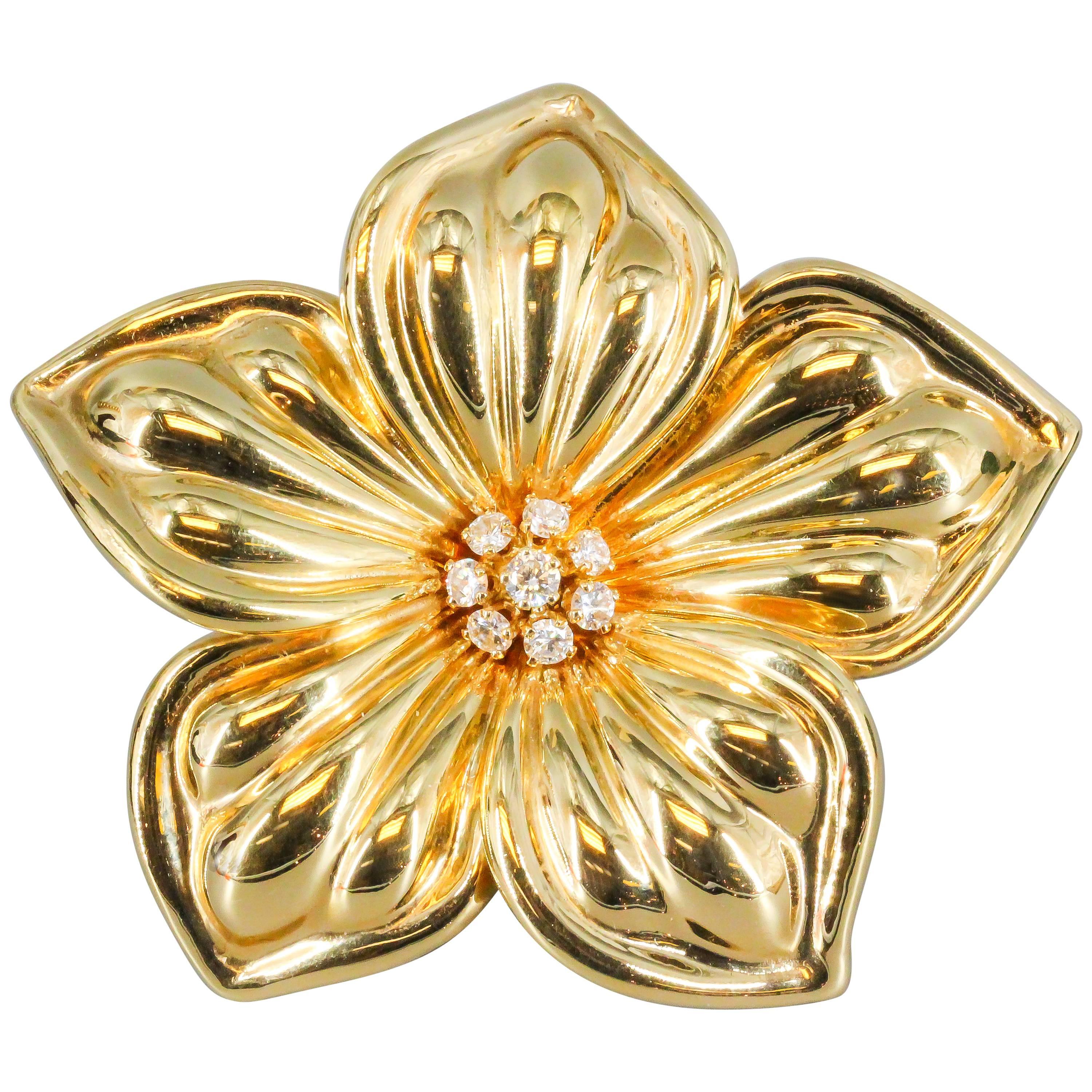 Van Cleef & Arpels Diamond and Gold Flower Brooch