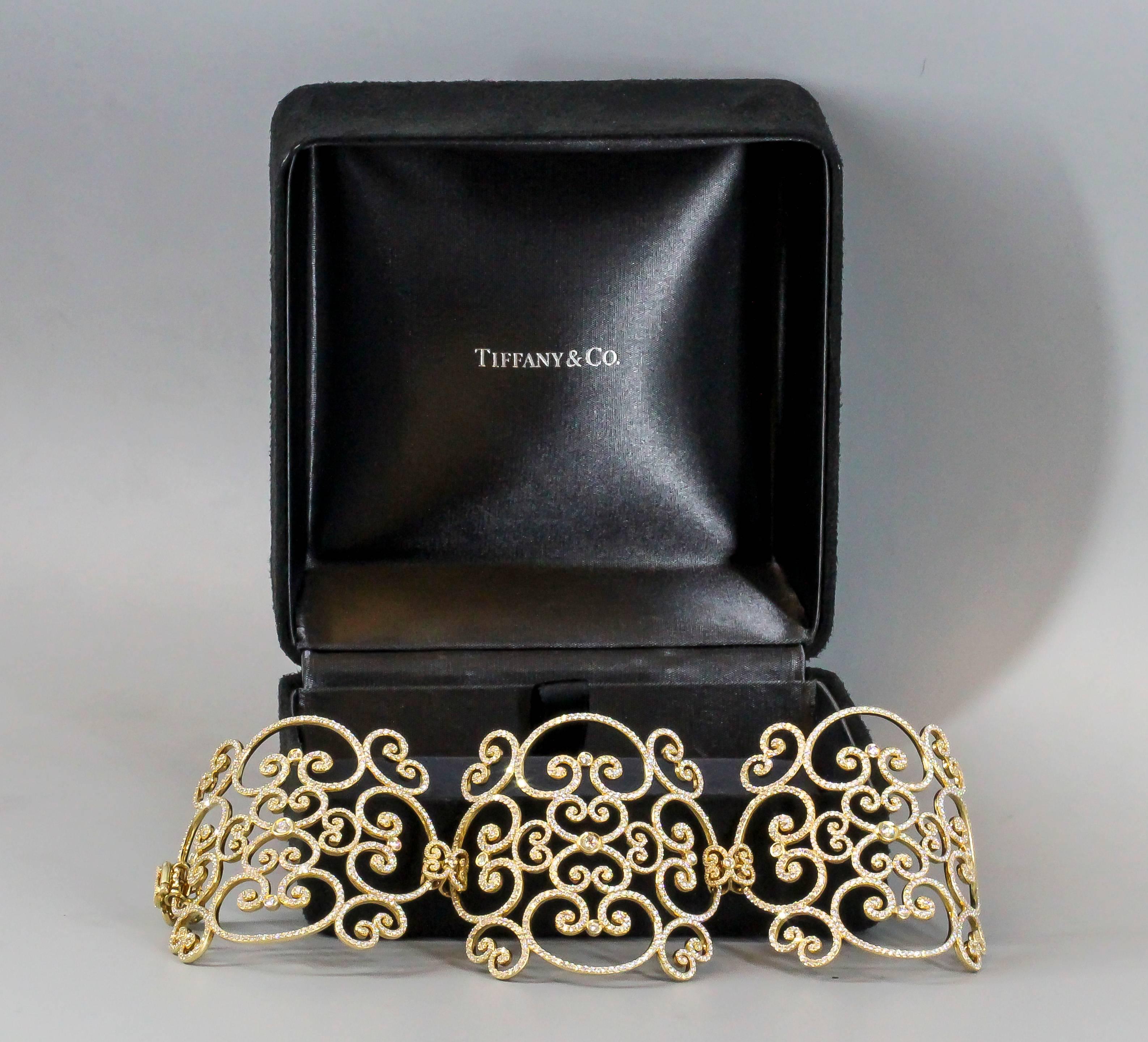 Tiffany & Co. Paloma Picasso Goldoni Diamond Gold Wide Bracelet In Excellent Condition In New York, NY