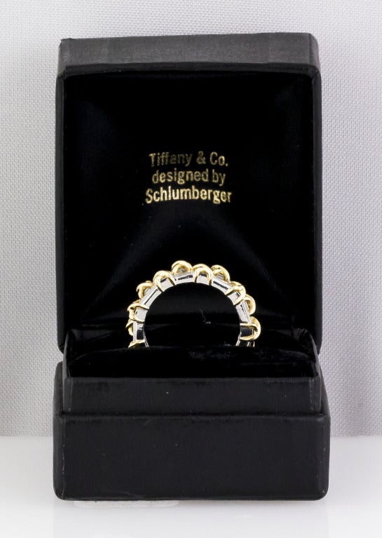 Tiffany & Co. Schlumberger Diamond Baguette Platinum and 18 Karat Gold Band In Excellent Condition In New York, NY