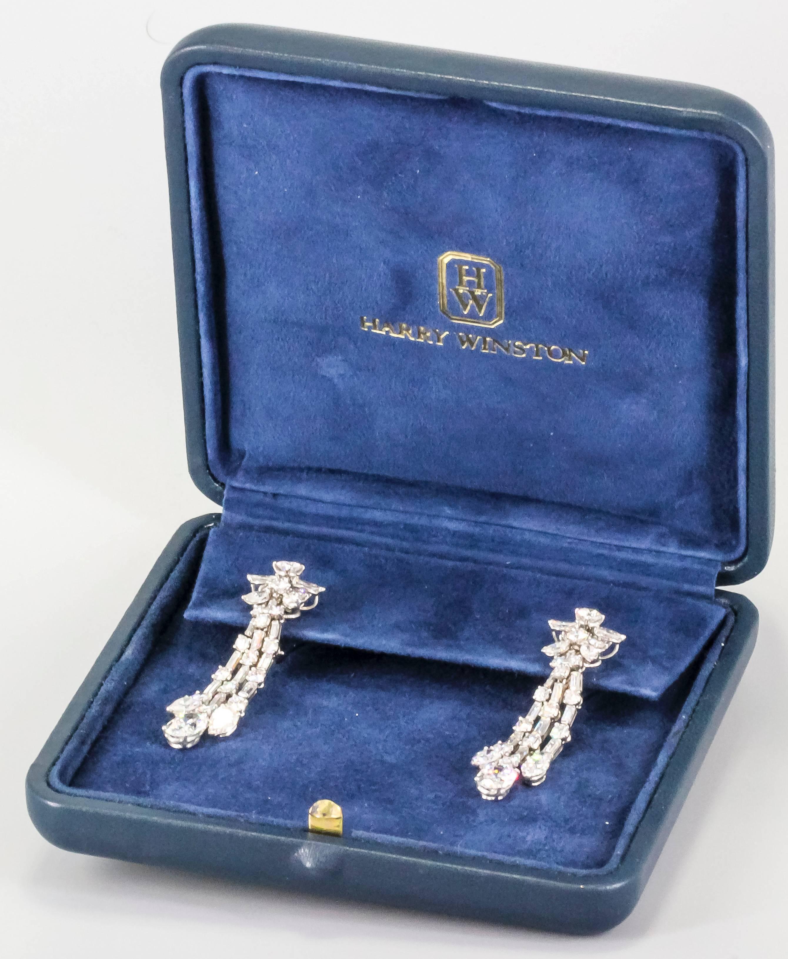 Harry Winston Diamond Platinum Ear Pendants circa 1960s 1