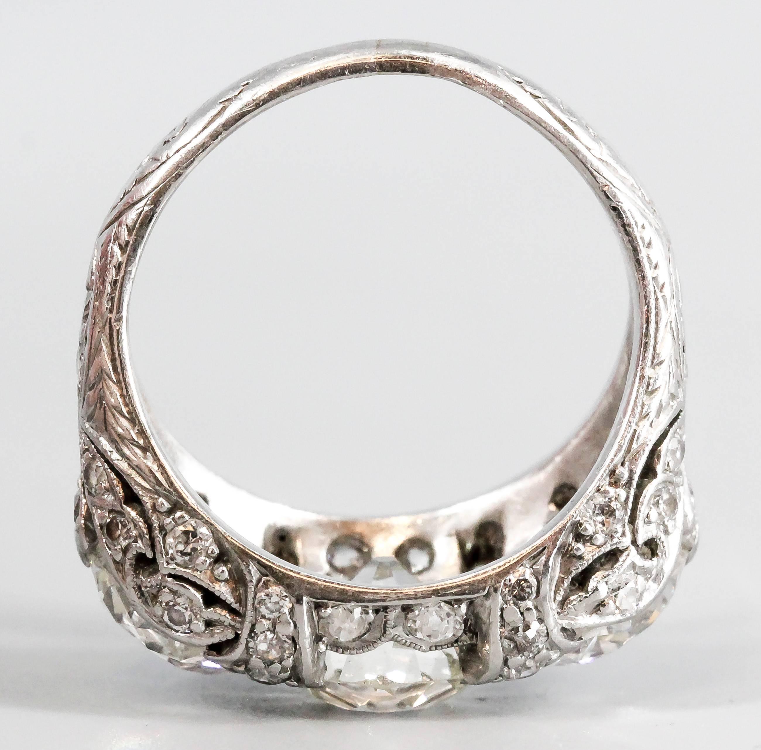 Women's Art Deco Diamond Platinum Three-Stone Ring