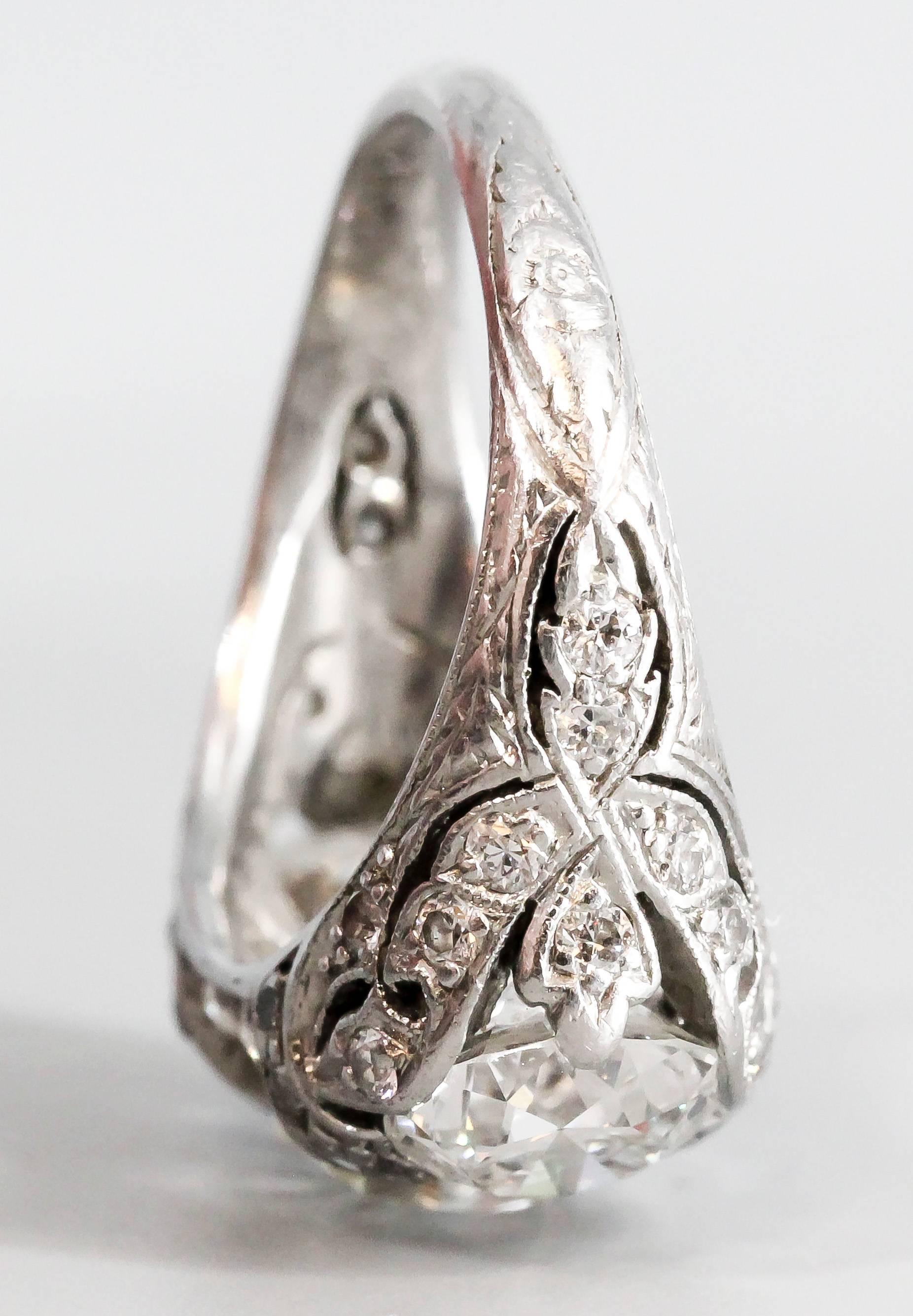 Art Deco Diamond Platinum Three-Stone Ring 1
