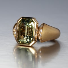 Robert Vogelsang 5.92 Carat Yellow Beryl Diamond Rose Gold Cocktail Ring
