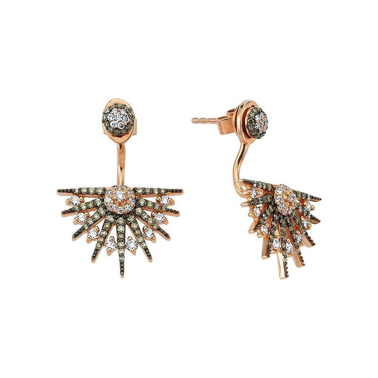 Rose-gold and white- and brown-diamond Jardin Star earrings