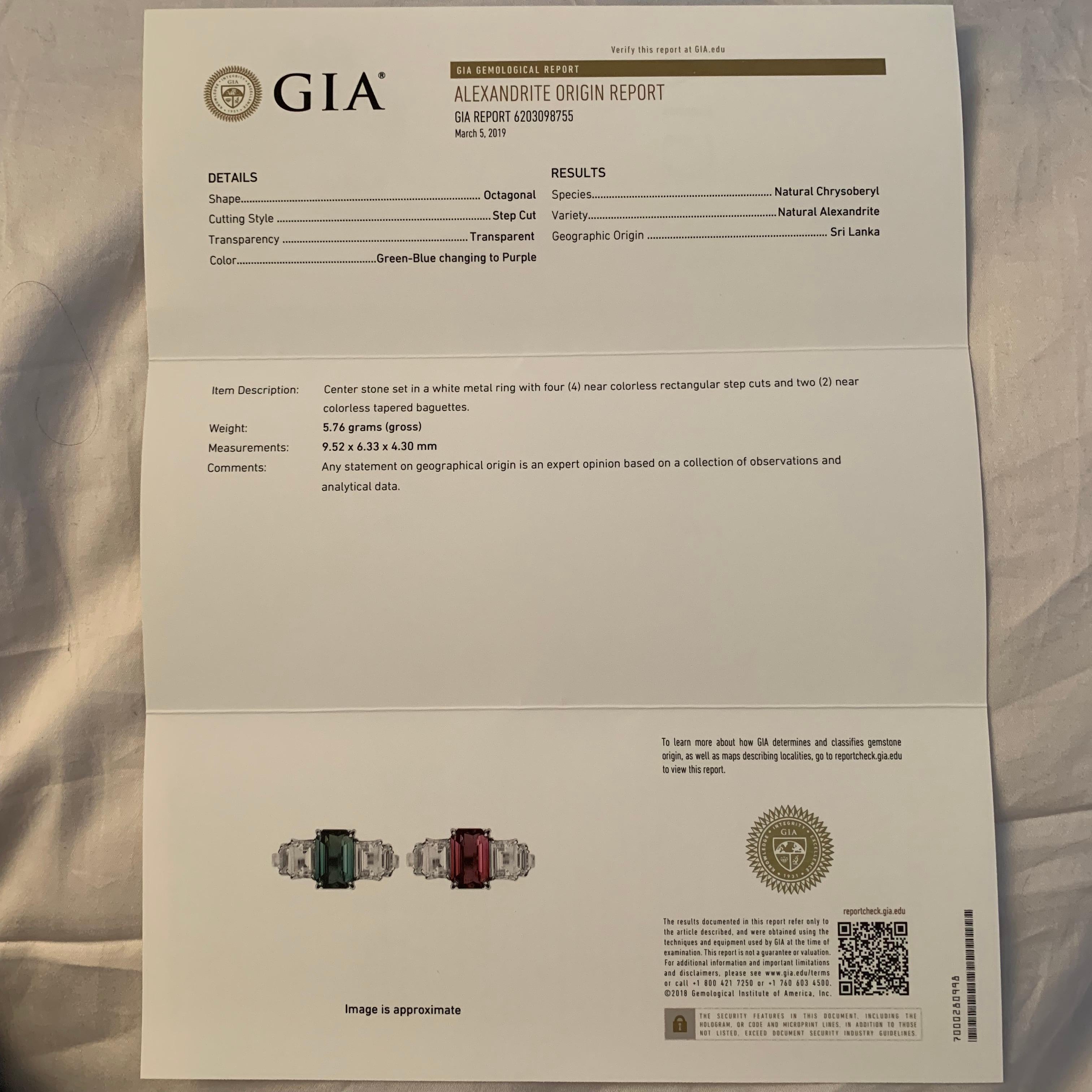 Women's Sri Lanka Alexandrite and Diamond Cocktail Ring, 4.59 Carat , GIA Certified  For Sale