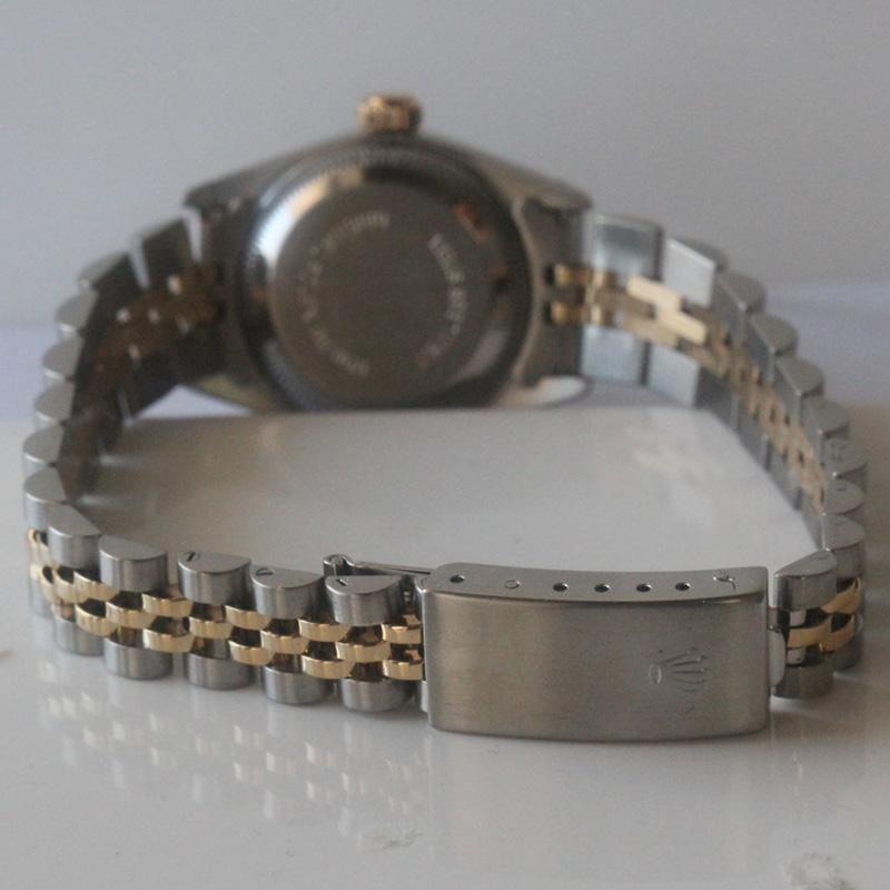 Contemporary Rolex Datejust Ladies Two-Tone 18 Karat and Stainless Black Dial For Sale