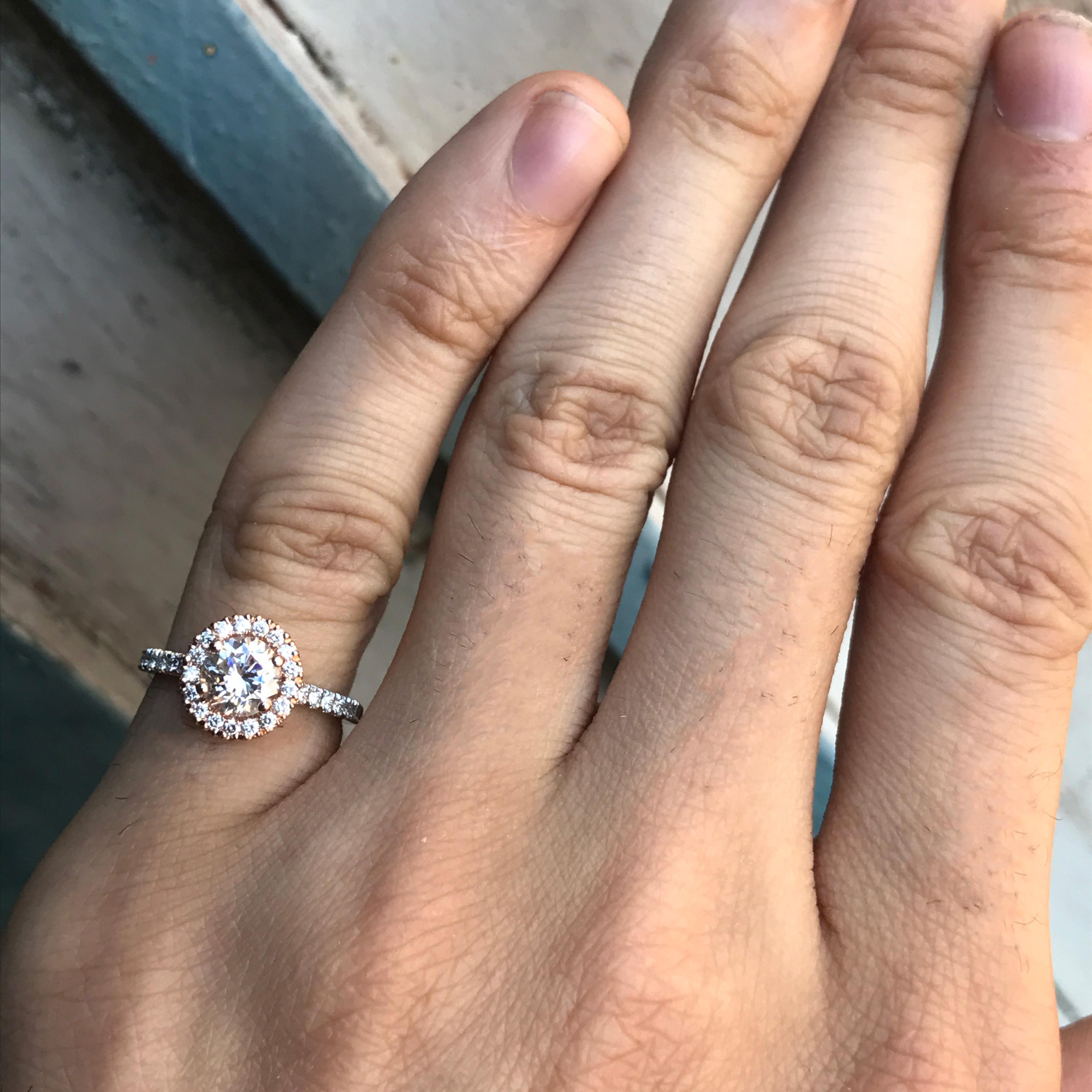 1.25 Carat Approximate Round Halo Diamond Rose and White Gold Ring In New Condition For Sale In West Hollywood, CA