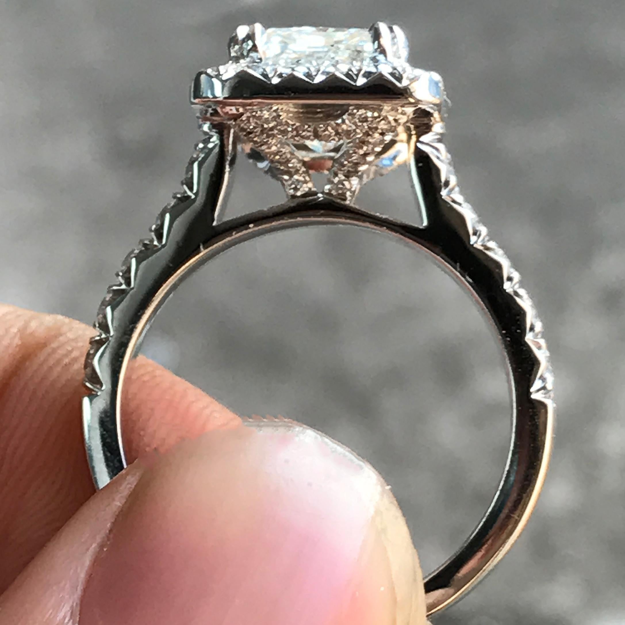 Radiant Cut 4.0 Carat Approximate, Radiant Halo Diamond Engagement Custom Ring, Ben Dannie For Sale