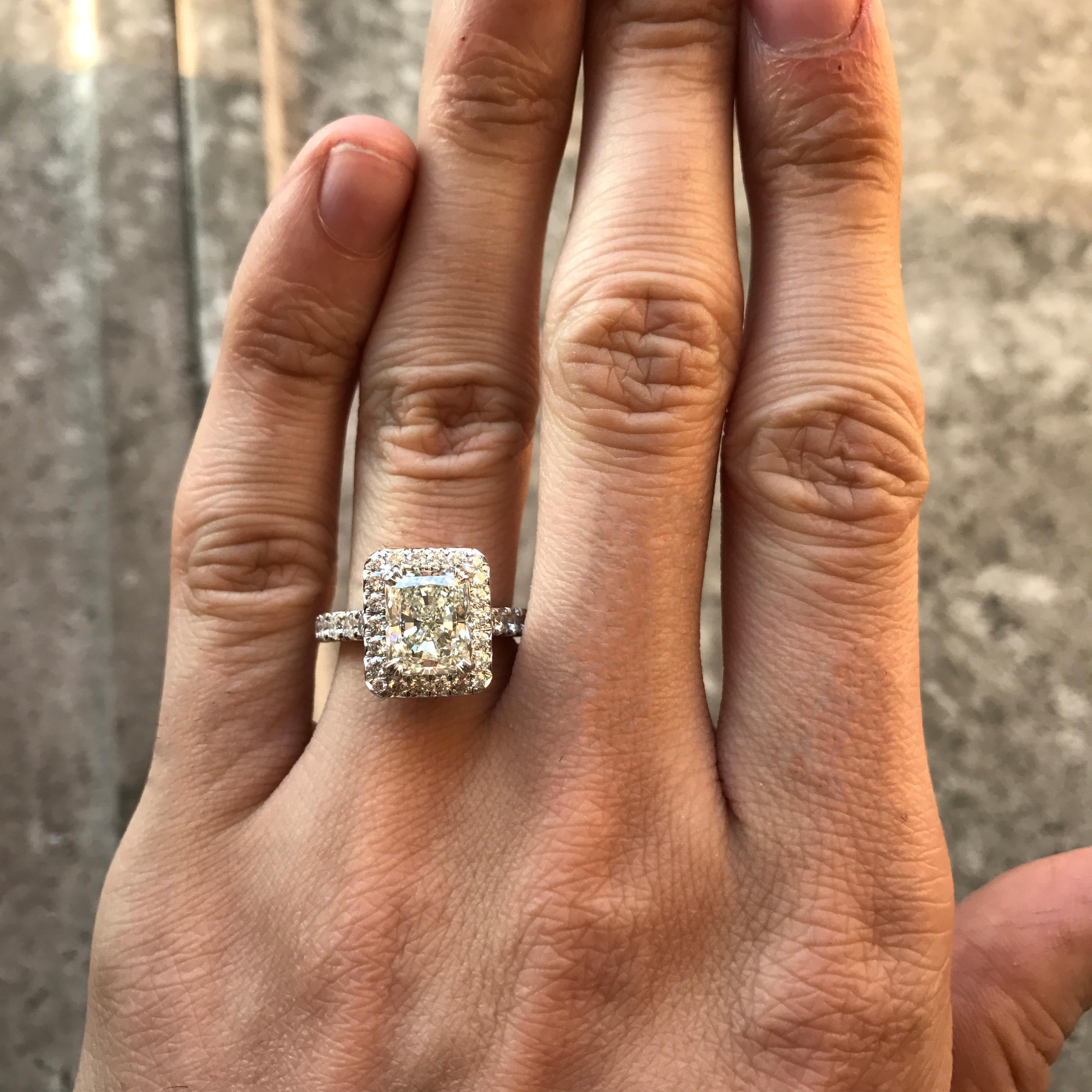 4.0 Carat Approximate, Radiant Halo Diamond Engagement Custom Ring, Ben Dannie In New Condition For Sale In West Hollywood, CA