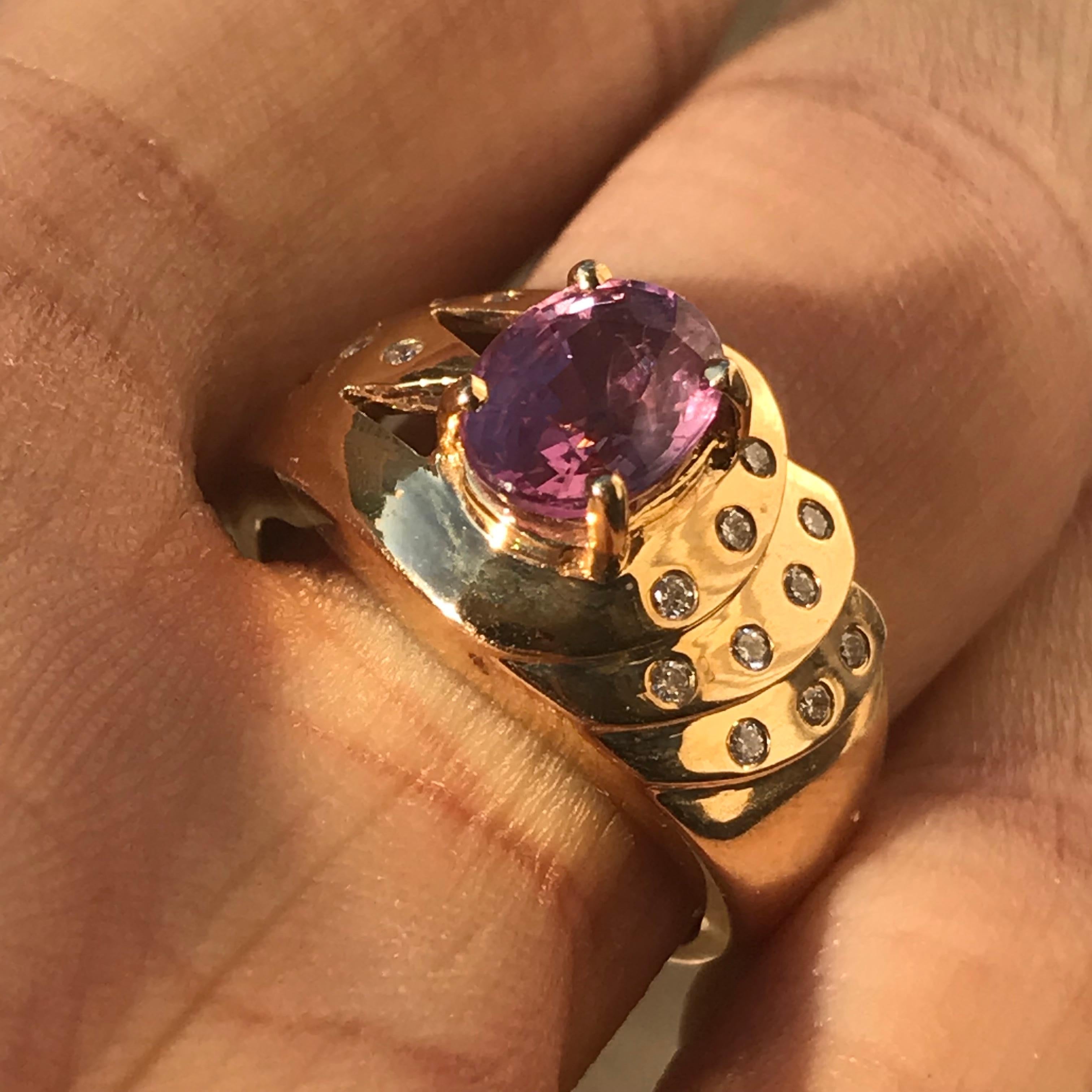 Modern 1.5 Carat TW Oval Pink Sapphire and Diamond Ring, Ben Dannie For Sale