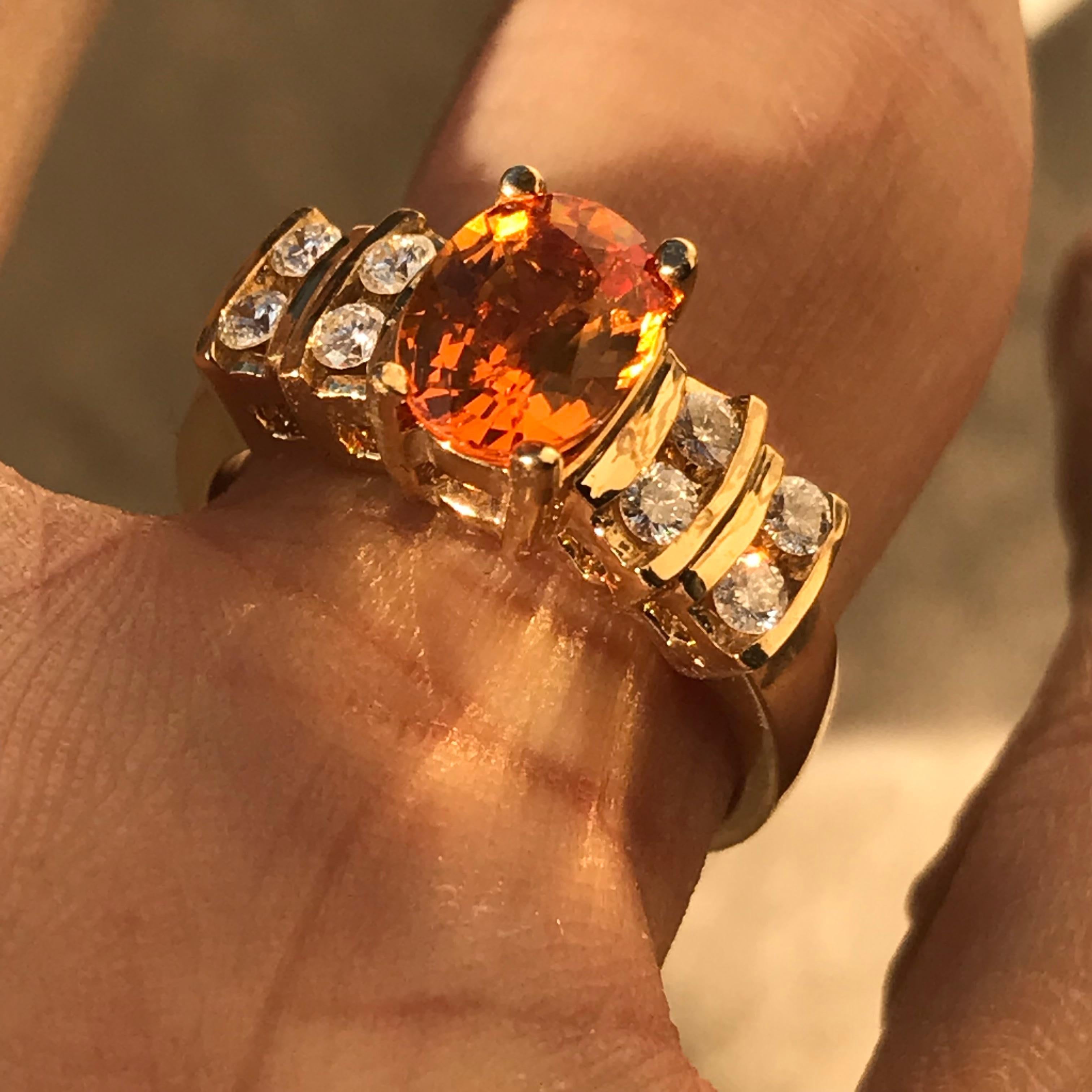 Modern 1.9 Carat TW Approximate Oval Orange Sapphire and Diamond Ring, Ben Dannie For Sale