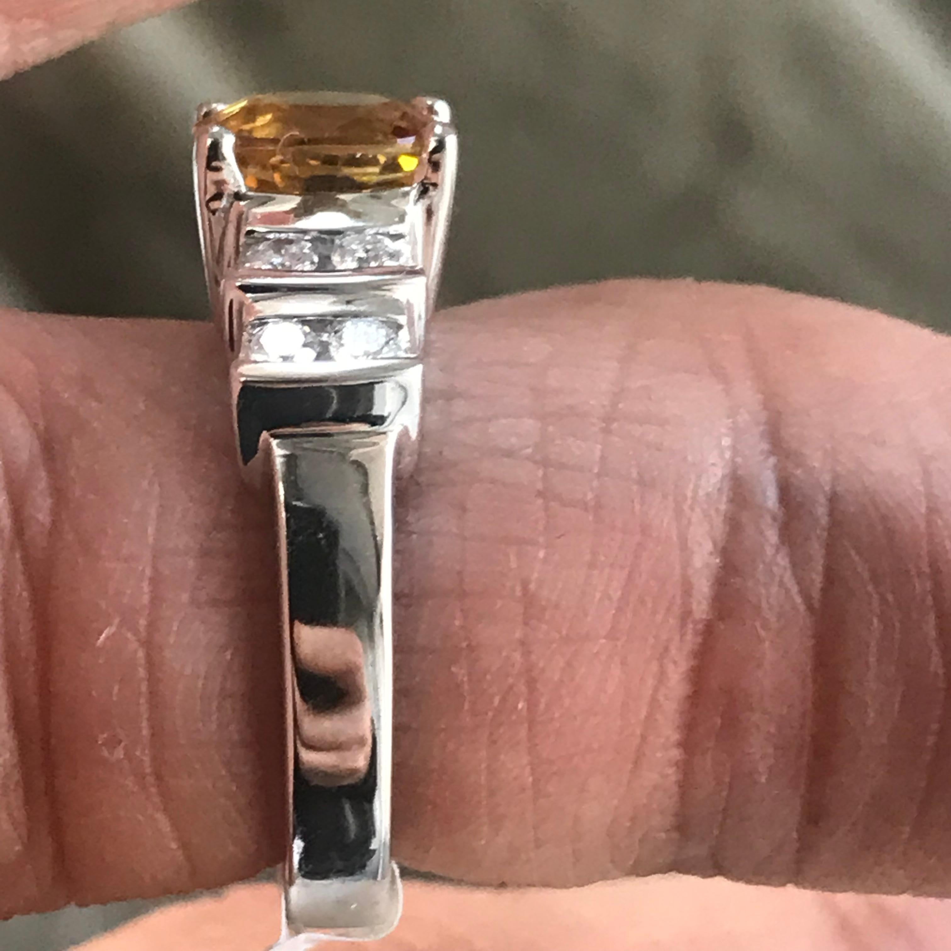 1.9 Carat TW Approximate Oval Orange Sapphire and Diamond Ring, Ben Dannie In Excellent Condition For Sale In West Hollywood, CA