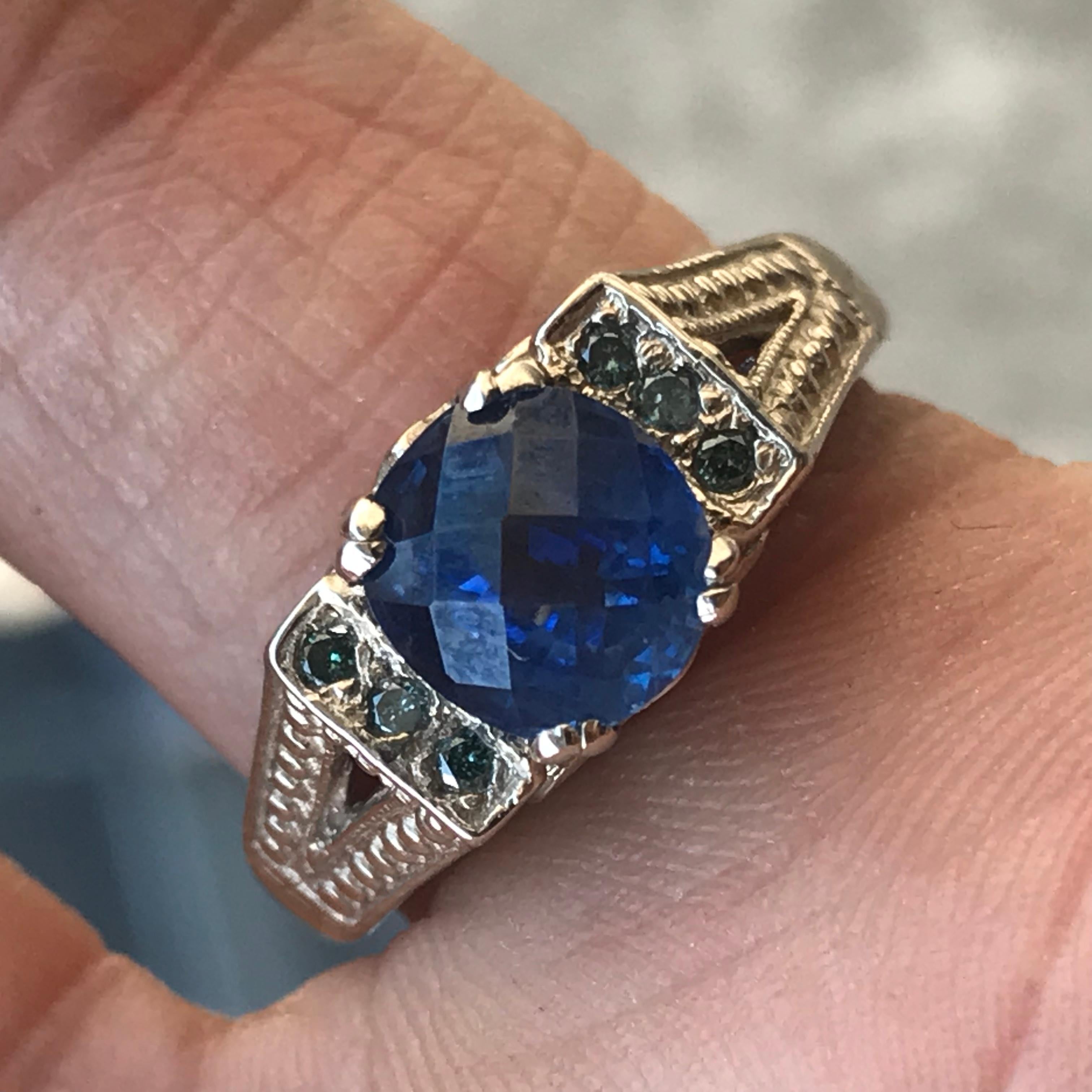 Modern 2.0 Carat Approximate Checker Board Blue Sapphire and Diamond Ring, Ben Dannie For Sale