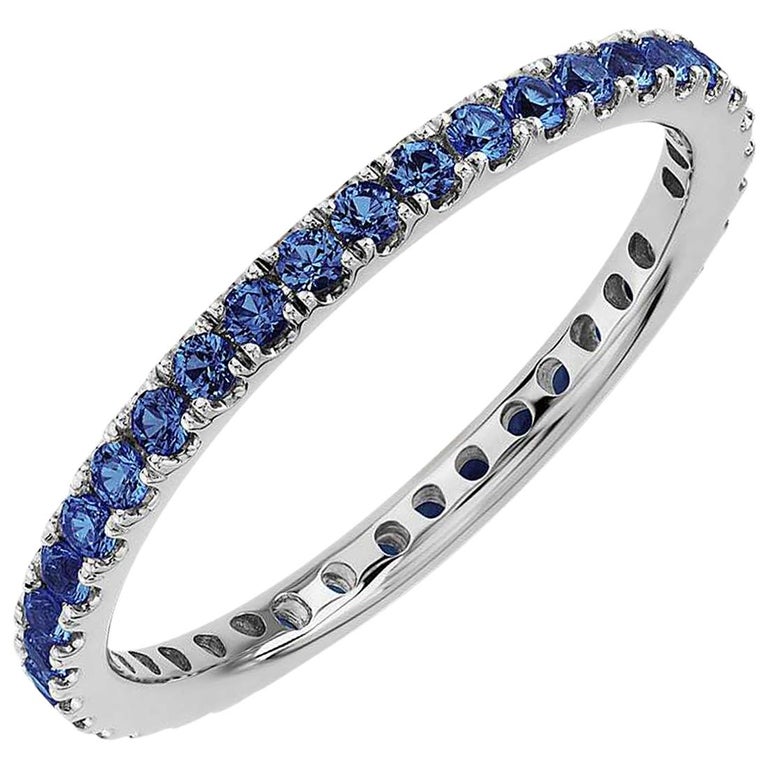 Round Blue Sapphire Eternity Band 14 Karat White Gold For Sale at 1stdibs
