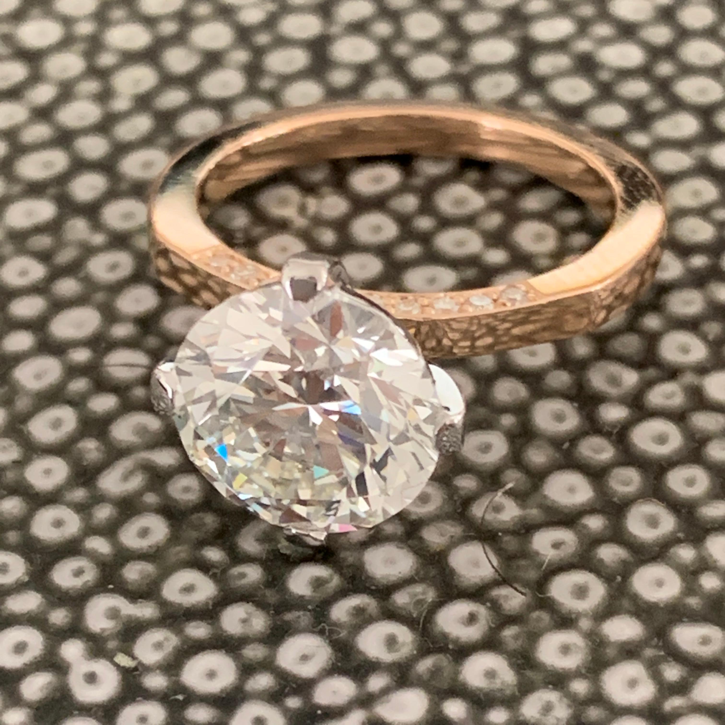 2.7 Approximate Carat Round Diamond Ring 14 Karat Rose Gold, Ben Dannie In New Condition For Sale In West Hollywood, CA