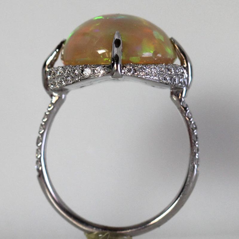 Round Cut Ethiopian Opal and Diamond Engagement Ring Set in Rose Gold, Ben Dannie Design For Sale