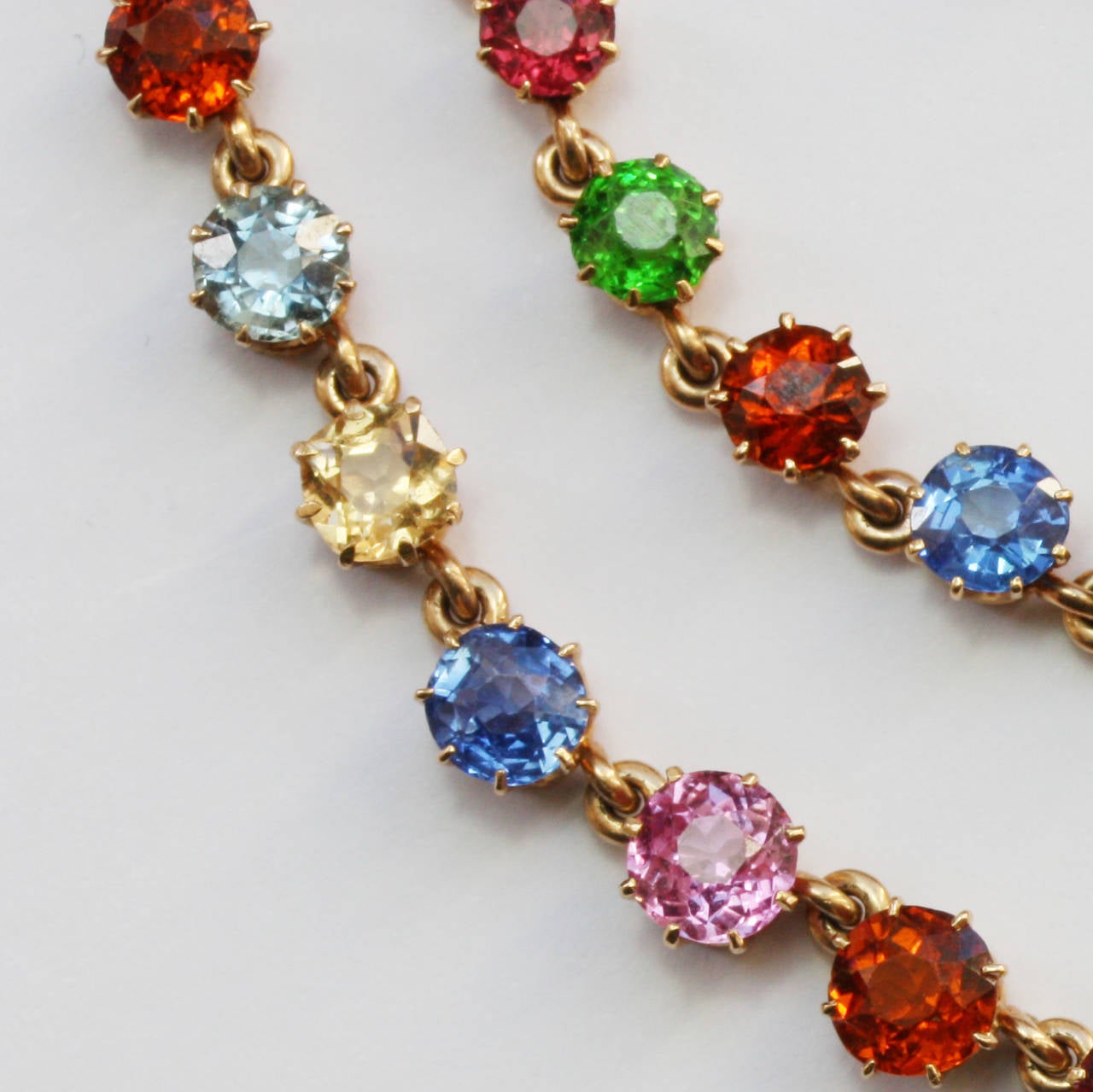 Colorful Gemset Gold Edwardian Necklace In Excellent Condition In Amsterdam, NL