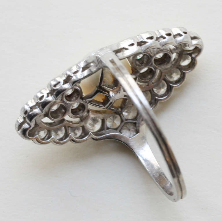 Women's Pearl and Diamond Navette Shaped Edwardian Ring