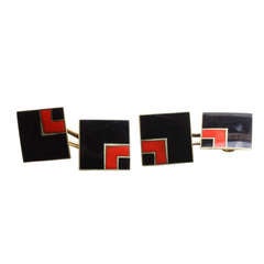 Art Deco Black and Red Enamel and Gold Cufflinks 4