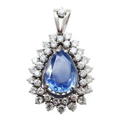 10 Carat Unheated Natural Ceylon Sapphire and Diamond Pendant