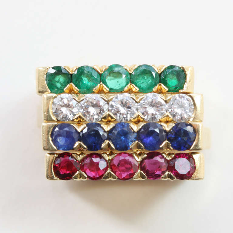 Van Cleef & Arpels Four Gemset and Gold Stacking Rings