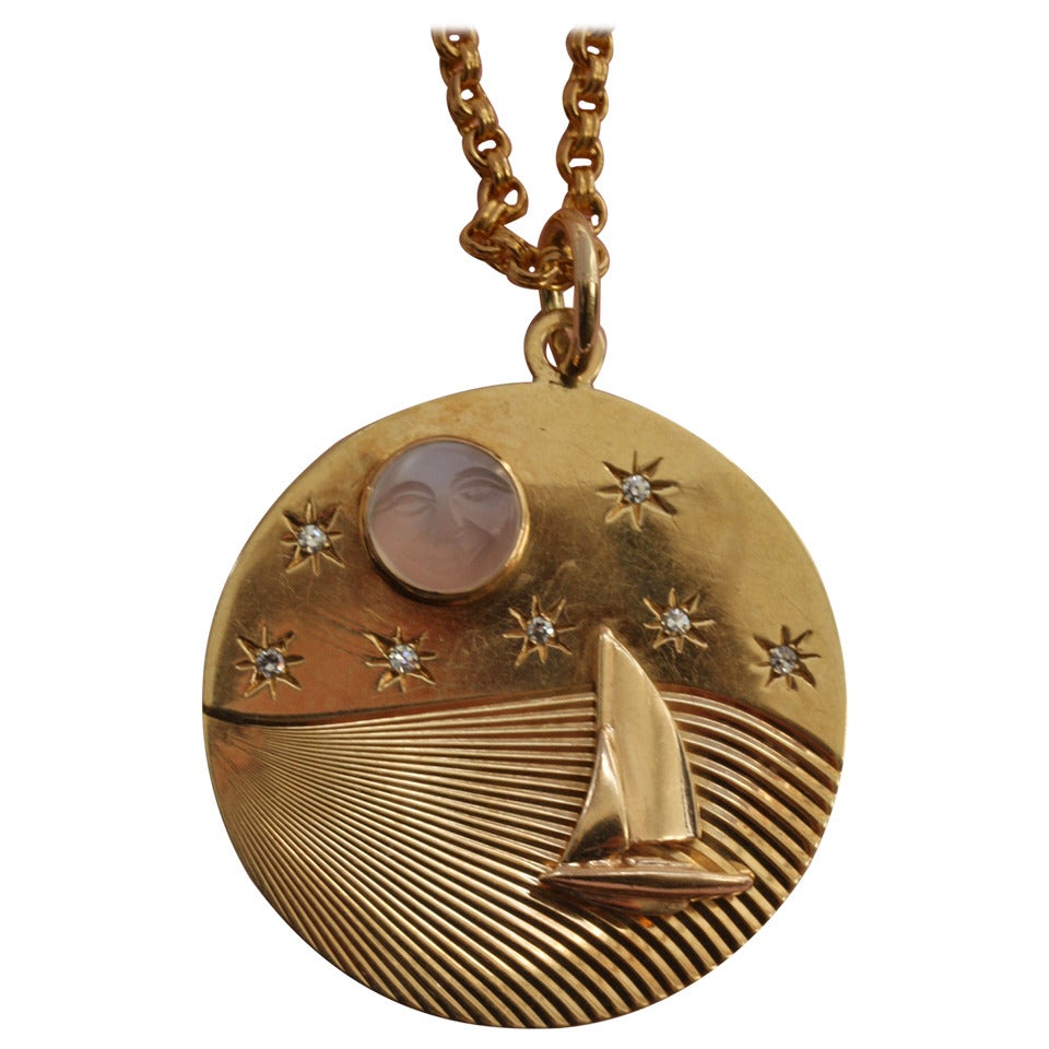 Poetic Diamond Gold Man in the Moon Pendant