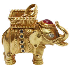 Vintage Van Cleef & Arpels Gem Set Gold Elephant Pendant