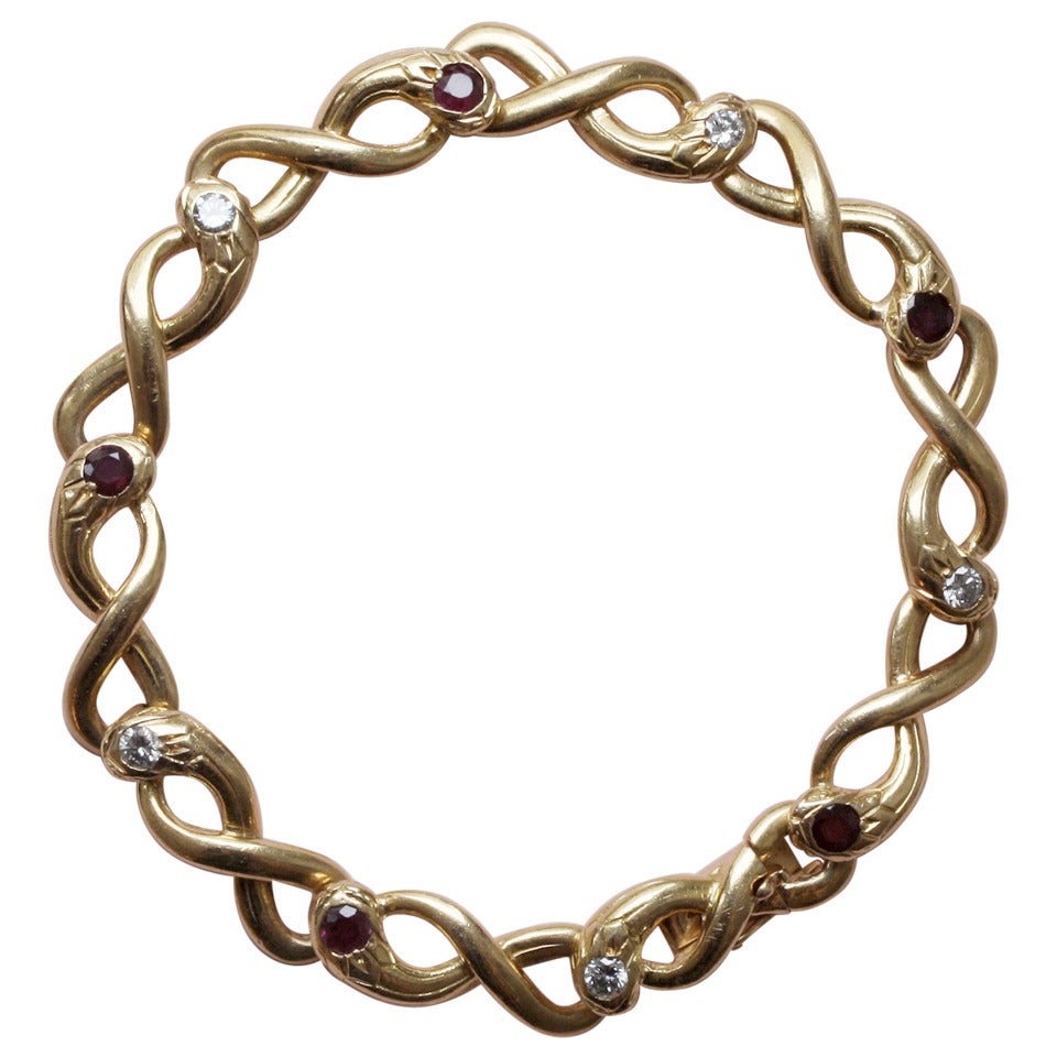 Ruby Diamond Gold Snake Bracelet