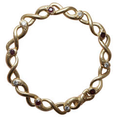Antique Ruby Diamond Gold Snake Bracelet