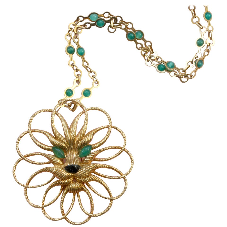 Van Cleef 
Arpels Large Onyx Chrysoprase Gold Lion Pendant and Chain