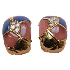 Van Cleef & Arpels Agate Rhodochrosite Diamond Gold Earrings