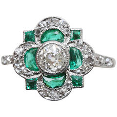 Art Deco Emerald Diamond Cluster Ring