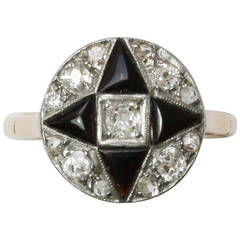 Art Deco Onyx Diamond Gold Engagement Ring