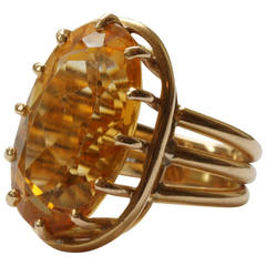 French Citrine Gold Cagework Cocktail Ring