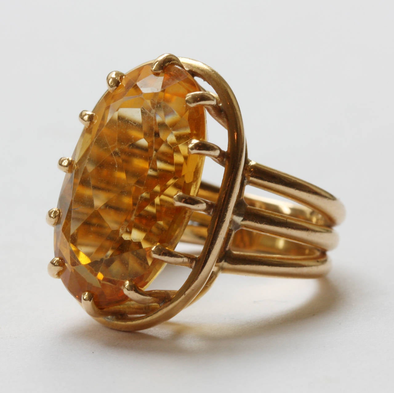 French Citrine Gold Cagework Cocktail Ring