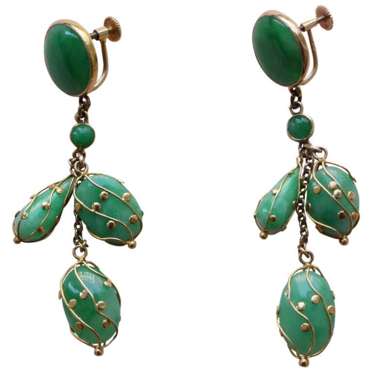 Jade and Gold Earclips
