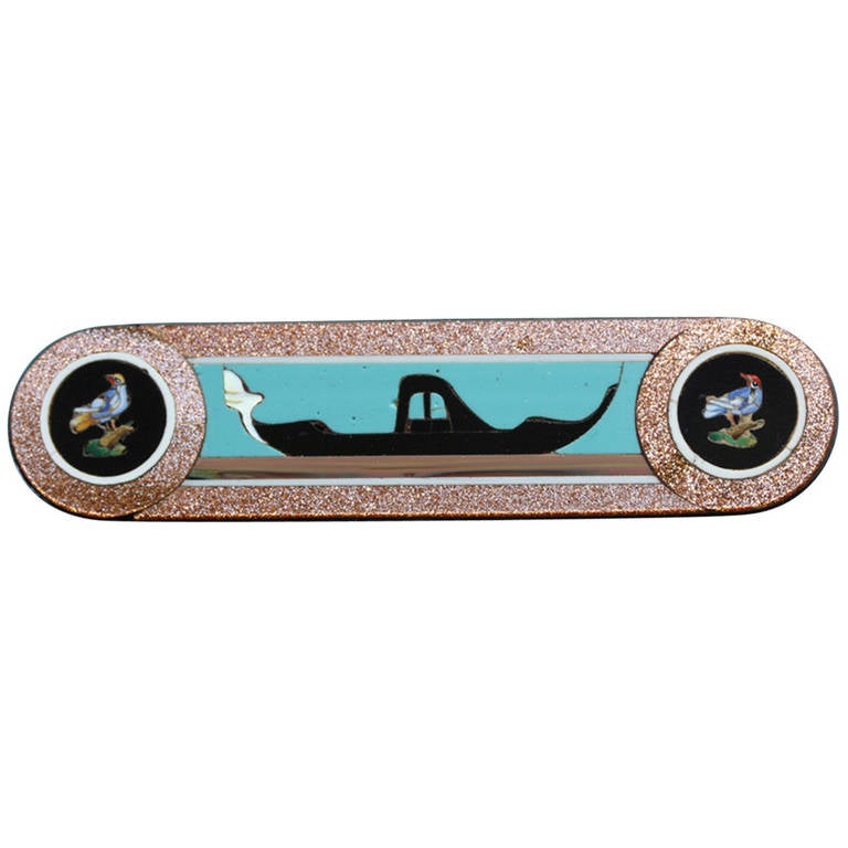 Domenico Bussolin Micro Mosaic and Glass inlaid Gondola Brooch