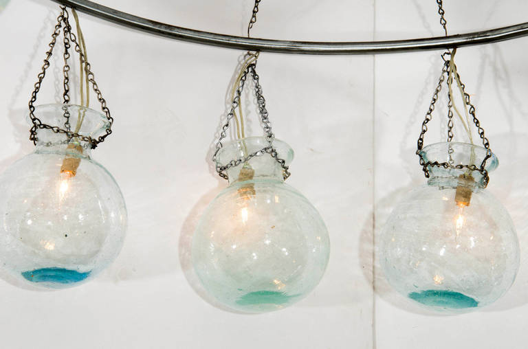Egyptian Handblown Large Clear Glass Globe Chandelier In Good Condition For Sale In New York, NY